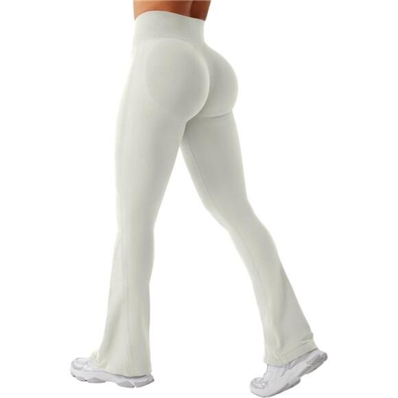 Flare Leggings Womens Workout Butt Lifting Legging 28" inseam Feather Beige - Picture 1 of 7